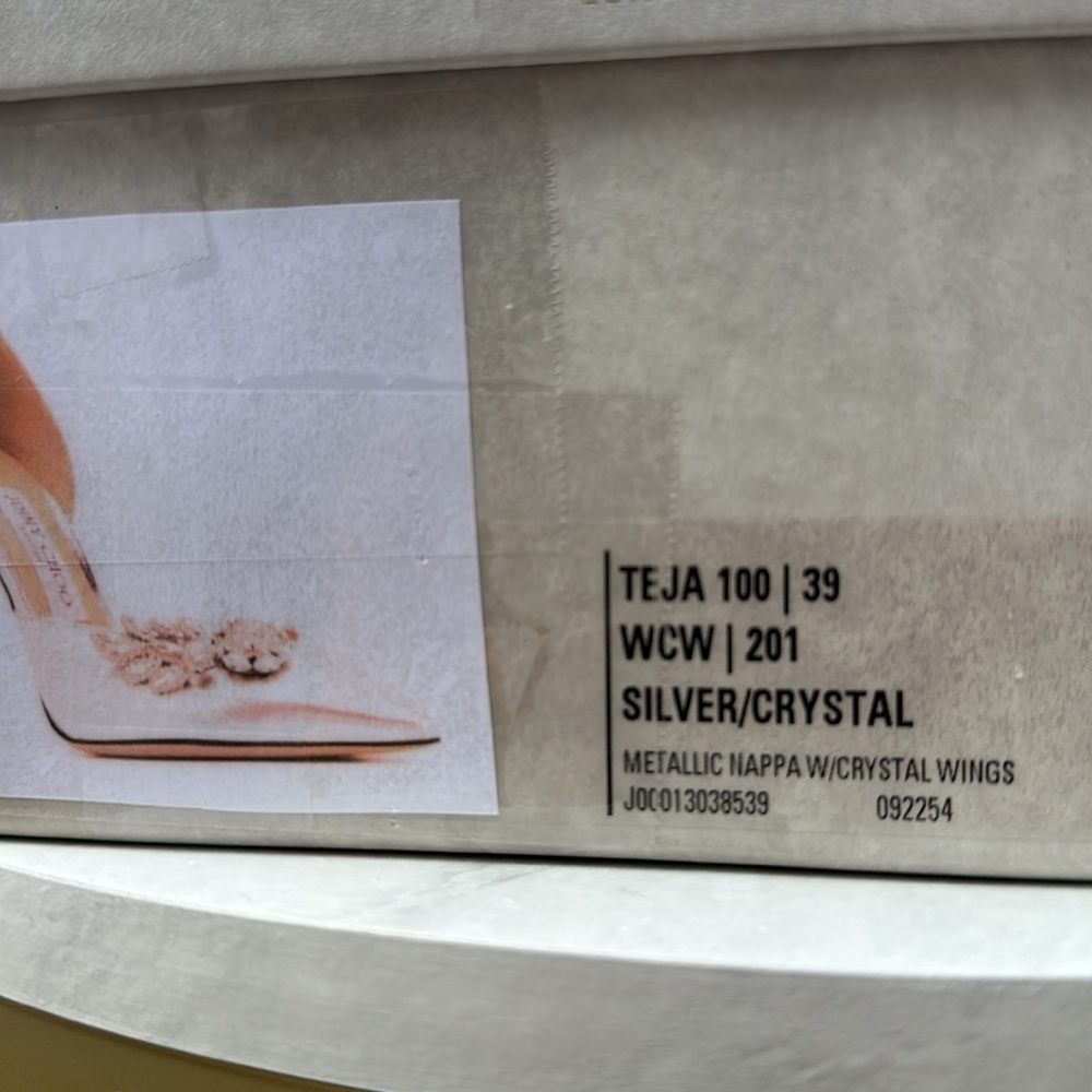 Jimmy Choo Silver Leather Teja Embellished Heels - Picture 3 of 12